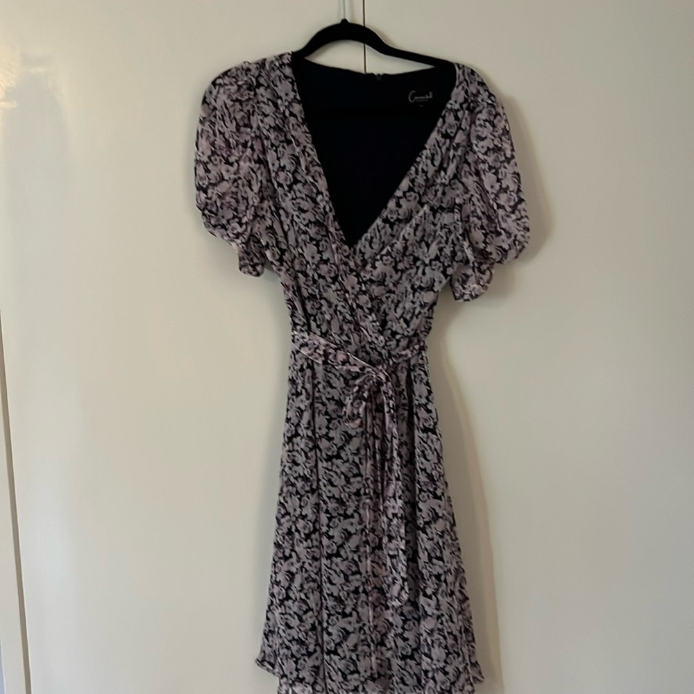 Summer dress, purple print, tie front